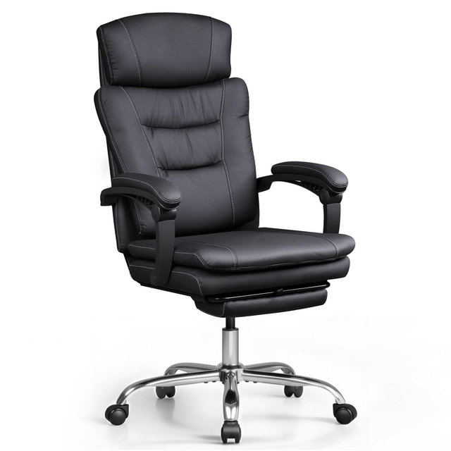 GALAXHERO Executive Leather Home Office Chair with Footrest, High Back, Comfortable Big and Tall Ergonomic Desk Chair with Lumbar Support, Black