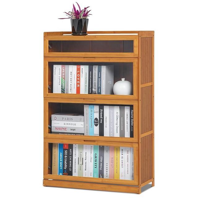 Athena Collection Book Shelf Bookcase with Door 4-Tier Modern Bookshelf Book Case Book Storage Free Standing Display Shelf Home Décor Furniture for Home Office Bedroom Living Room
