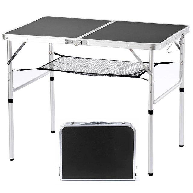 YUFIFAIRY Folding Camping Table, 36''L x24''W Camp Aluminum Table with Adjustable Height Legs, Indoor Outdoor Lightweight Portable Folding Dining Table for Camp Picnic Beach BBQ Cooking 3Ft（Black ）