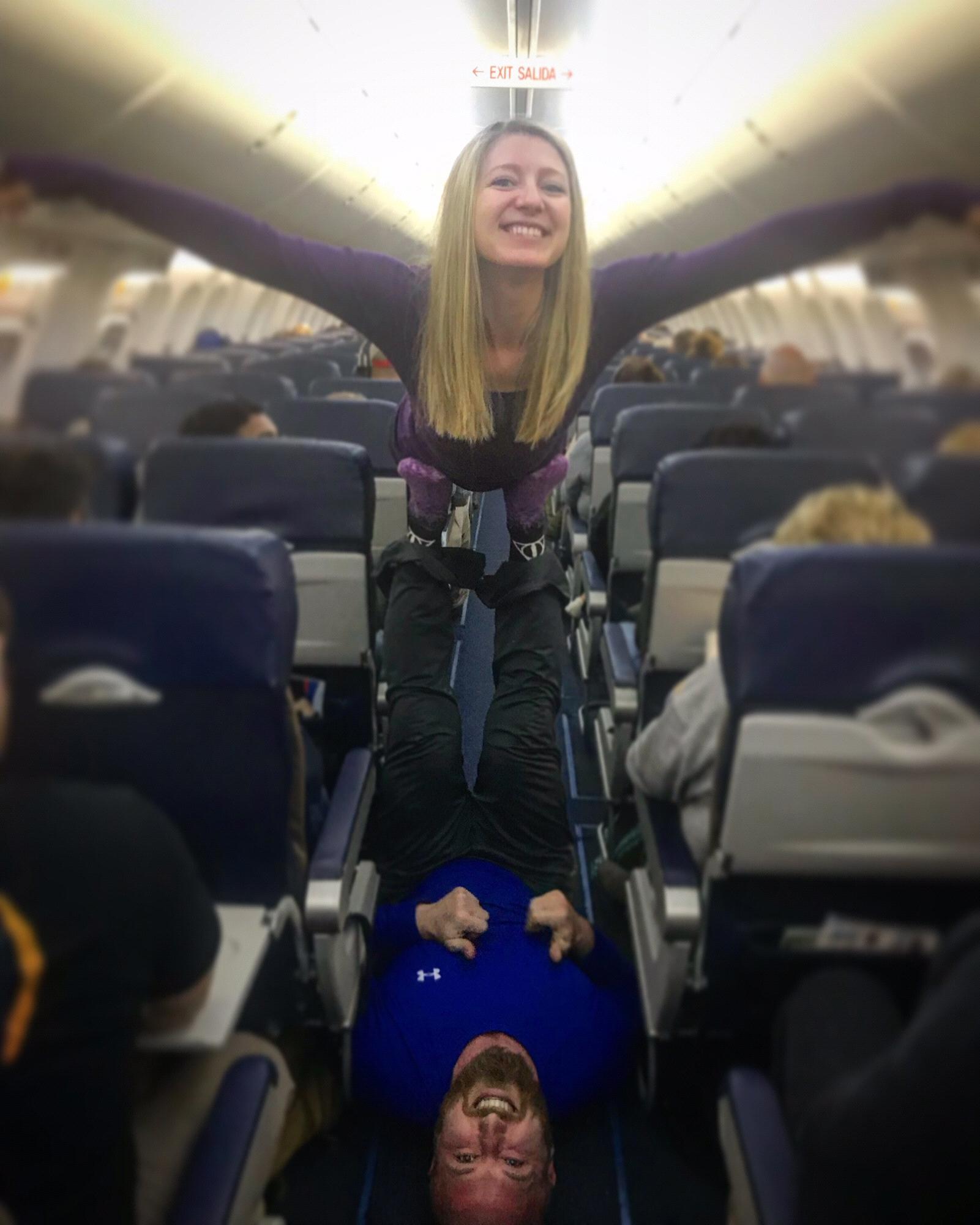 It’s a bird! On a plane! On our way to Acrolove in San Diego. Our first trip together!