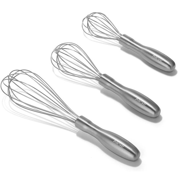 Aieve Stainless Steel Whisk Set, 3 Pack Heavy Duty Whisk Tools for Cooking, Kitchen Wire Whisk for Blending Whisking Beating Stirring Baking, Ergonomic Handle, Dishwasher Safe 8"+10"+12"