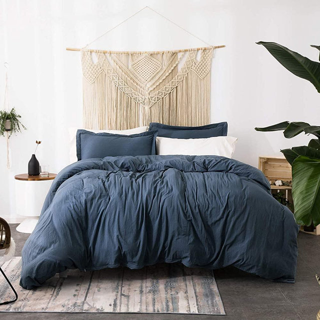 Bedsure Duvet Covers Full Size Navy, Ultra Soft Washed Microfiber Comforter Cover Sets 3 Pieces with Zipper Closure (1 Duvet Cover 80x90 inches + 2 Pillow Shams)