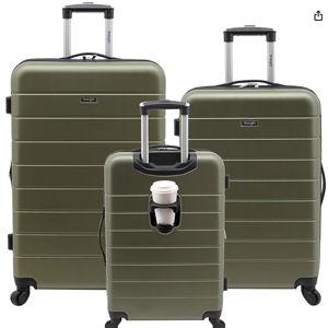 Wrangler Smart Luggage Cup Holder and USB Port, Olive Green, 3 Piece Set