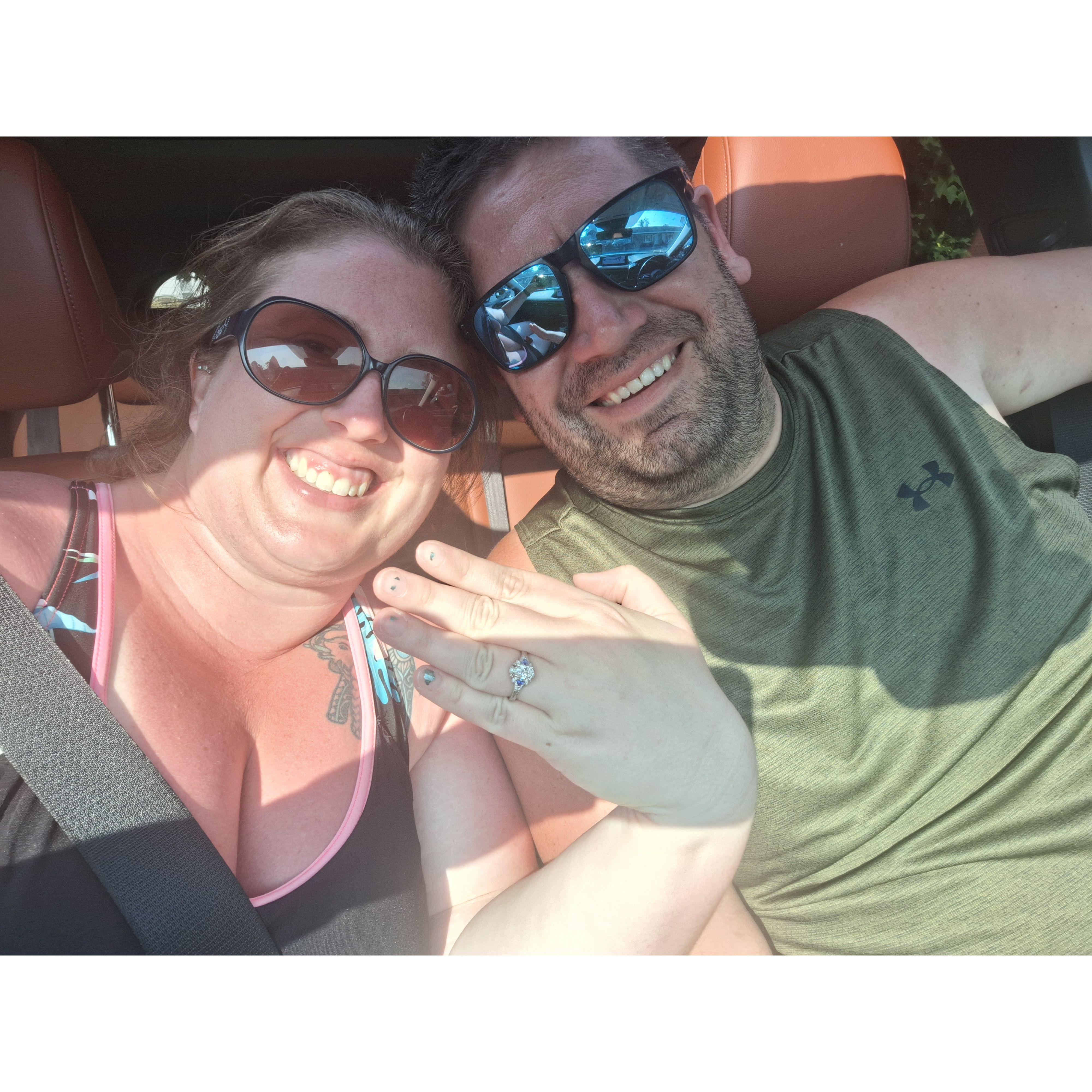 She said yes!  (With the actual ring)