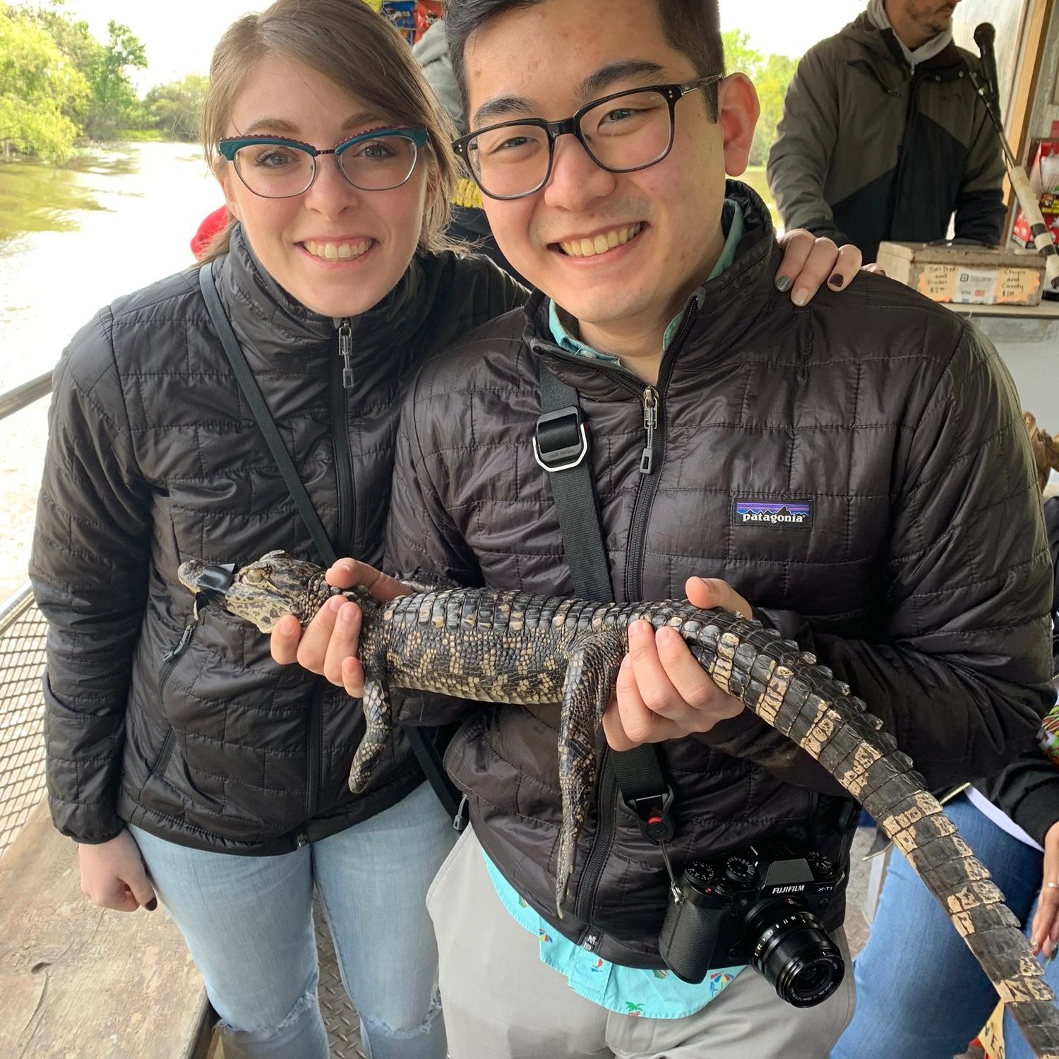 This is the closest Alex would get to the baby alligator.