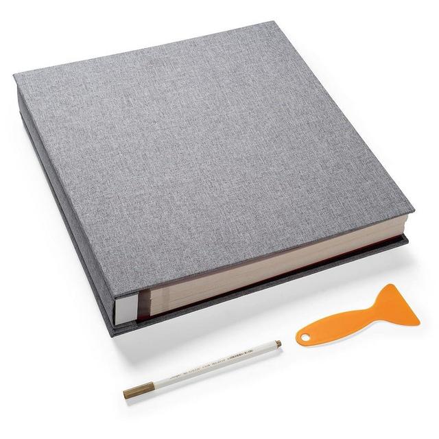 HoneyTolly Large Photo Album Self Adhesive 4x6 5x7 3x5 8.5x11 Scrapbook Magnetic Album DIY Scrap Book Length 13 x Width 12.8 (Inches) 120 Sticky Pages Linen Cover DIY Photo Album (Grey)