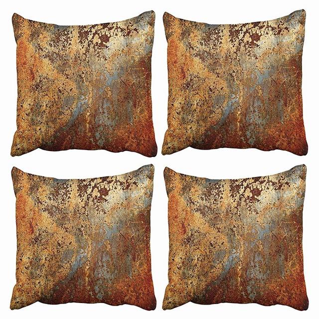 Emvency Set of 4 Throw Pillow Covers Brown Rust Colorful Metal Rusty Steel Iron Structure Wall Door Modern Abstract Decorative Square 18x18 Inches Pillowcases Home Decor Cases Cover