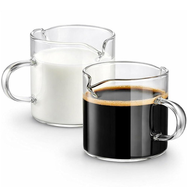TONQDPE Espresso Cups Set of 2, 4 OZ Glass Espresso Shot Cups - Double Spouts, Espresso Accessories for Machine - Dishwasher Safe