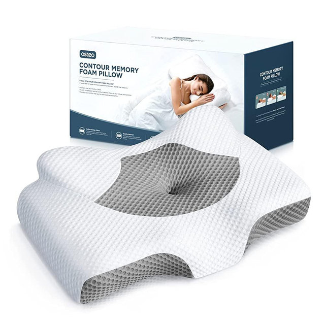Osteo Cervical Pillow for Neck Pain Relief, Hollow Design Odorless Memory Foam Pillows with Cooling Case, Adjustable Orthopedic Bed Pillow for Sleeping, Contour Support for Side Back Stomach Sleepers
