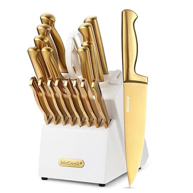 McCook MC69G Kitchen Knife Sets,20 Pieces Golden Titanium Knives Block Set with Built-in Sharpener