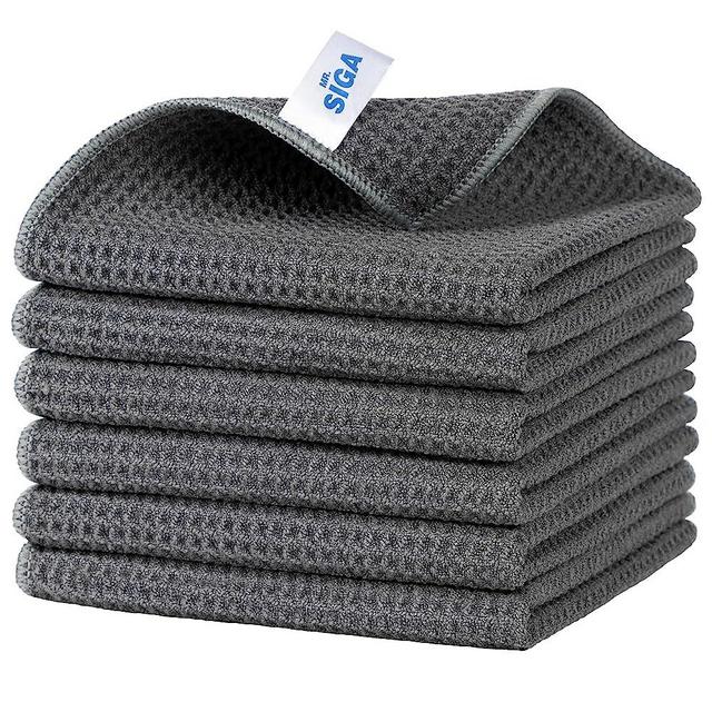 MR.SIGA Waffle Pattern Cleaning Cloths, Reusable Absorbent Microfiber Cleaning Cloths, Lint Free Microfiber Kitchen Towels, 6 Pack, Gray, 12.6 x 12.6 inch