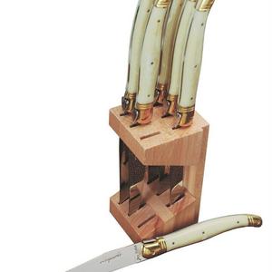 French Farm - Jean Dubost JD12265-1311 6 Steak Knives In Wooden Block, Ivory