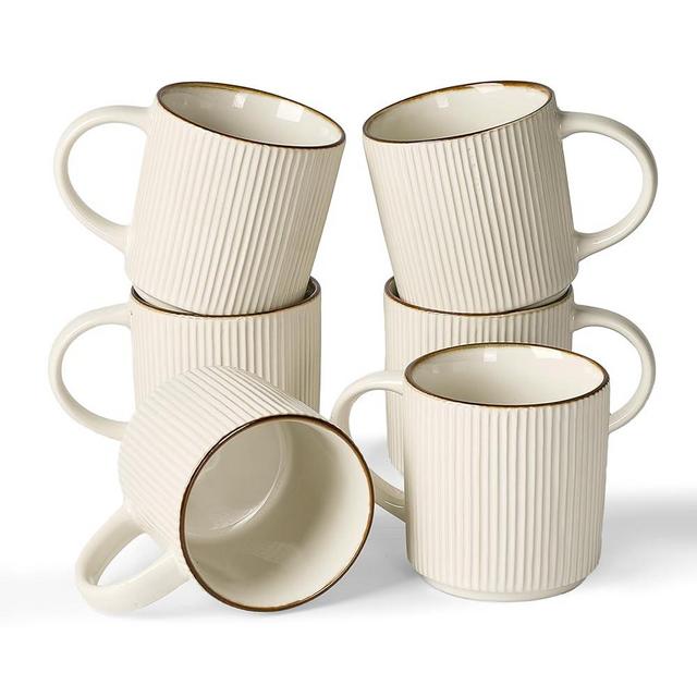 famiware Coffee Mug Set for 6, Star 12 oz Catering Mugs Cup Set with Handle for Coffee, Tea, Cocoa, Milk - Ceramic Stoneware Drinkware Set, White
