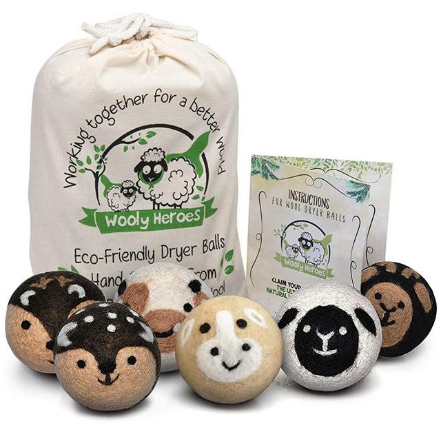 Wooly Heroes Wool Dryer Balls - Organic Eco Friendly - 6-Pack XL ~ Reusable Fabric Softener ~ with Free Natural Laundry eBook (Baby Cow & Friends)