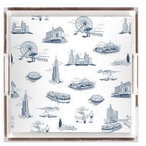 Chicago Toile Lucite Tray | Colorful Prints, Wallpaper, Pajamas, Home Decor, & More (Size 12x12)