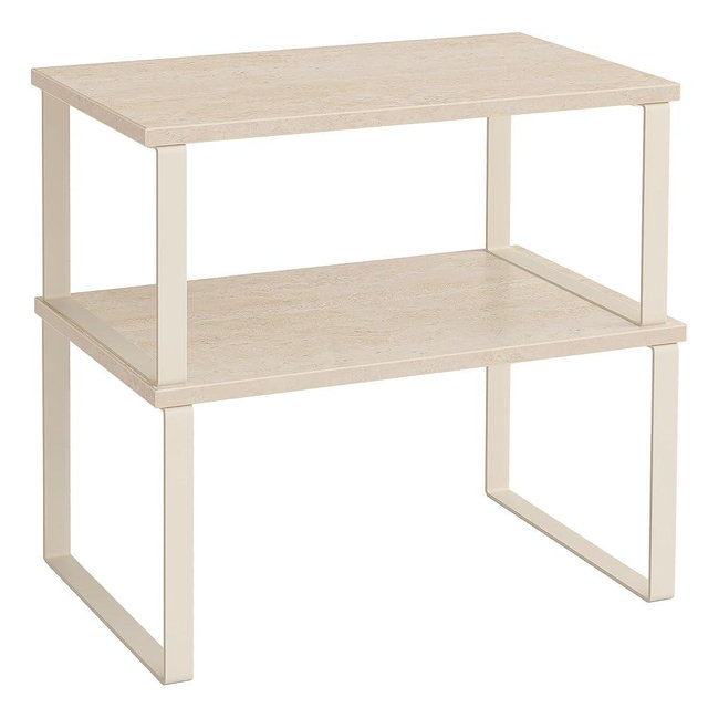SONGMICS Cabinet Organizer Shelf, Set of 2 Kitchen Counter Shelves, Kitchen Storage, Spice Rack, Stackable, Expandable, Metal and Engineered Wood, Travertine Beige and Cream White UKCS020L01