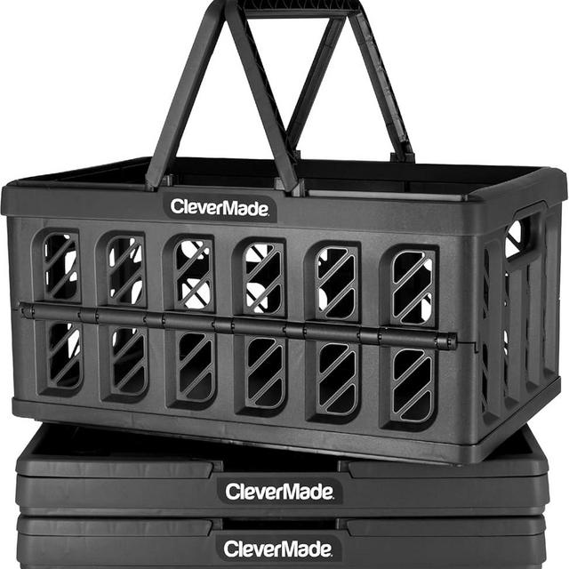 CleverMade Collapsible Shopping Basket, Obsidian, 3PK - 24L (6 Gal) Reusable Plastic Grocery Shopping Baskets, Holds 25lbs Per Basket - Small Foldable Storage Crates with Handles