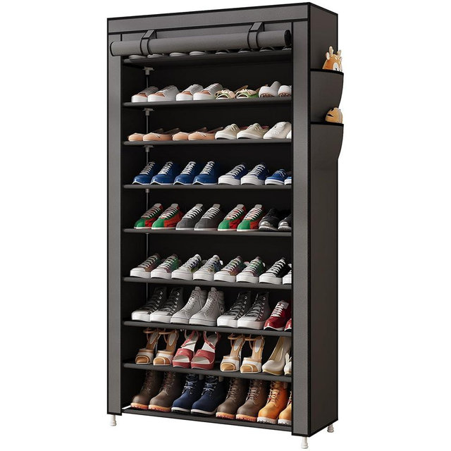 Laiensia 9-Tier Vertical Shoe Rack Organizer, Space Saving Shoe Storage Organizer, Non-Woven Cover Shoe Shelf Holds 36-45Pairs for Bedroom, Hallway, Closet Entryway, Grey
