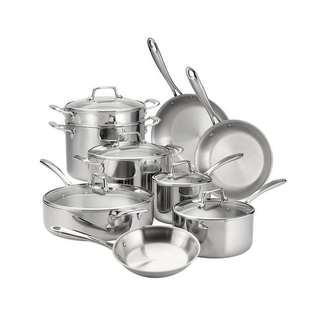 Tramontina TriPly Clad Stainless Steel Glass Lid 14 Pc Cookware Set