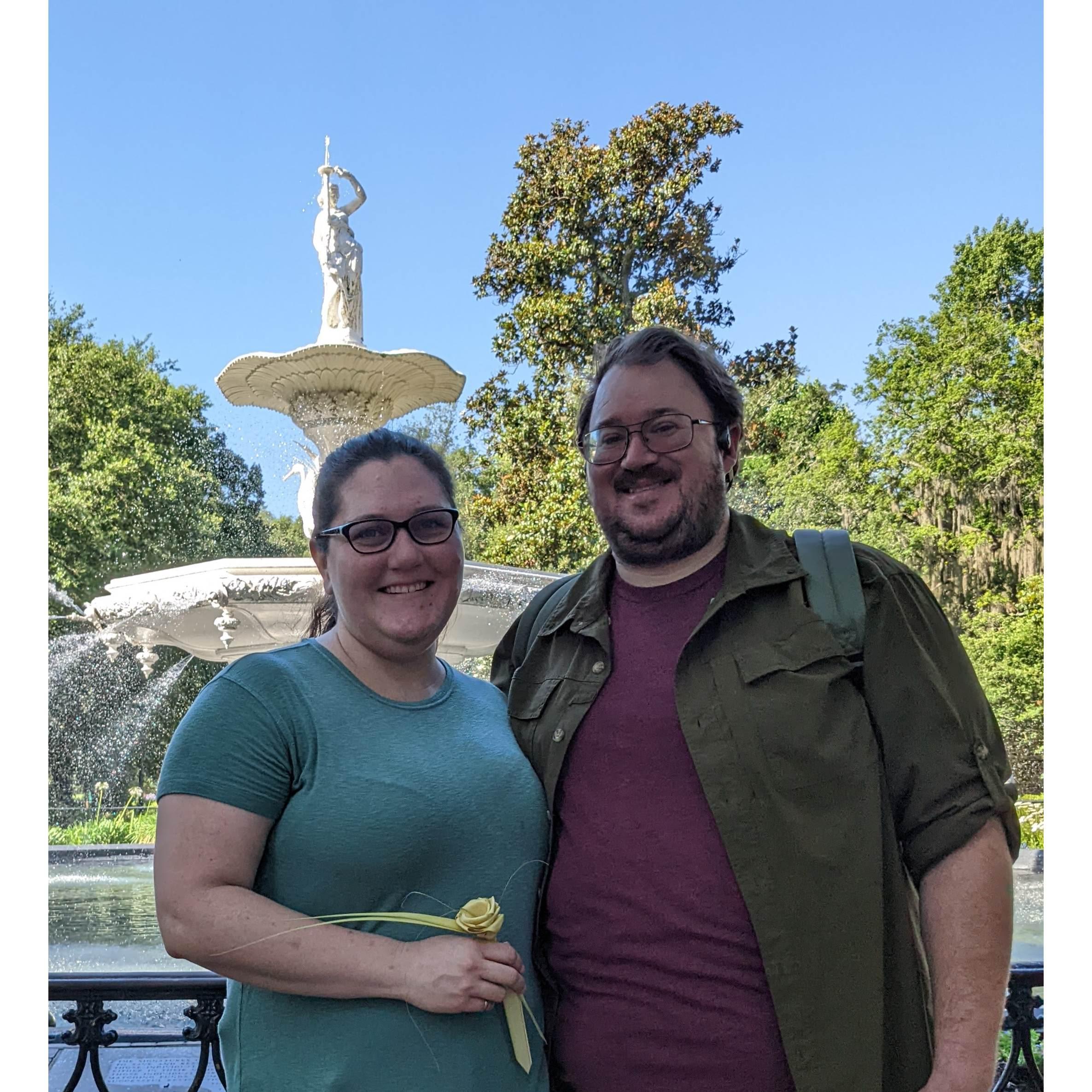 The morning in Savannah on our scavenger hunt before we got engaged.