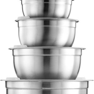 FineDine Premium Various Sizes Stainless Steel Mixing Bowl (5 Piece) With Airtight Lids, Flat Base For Stability & Easy Grip Whisking, Mixing, Beating, Bowls Nesting & Stackable for Convenient Storage