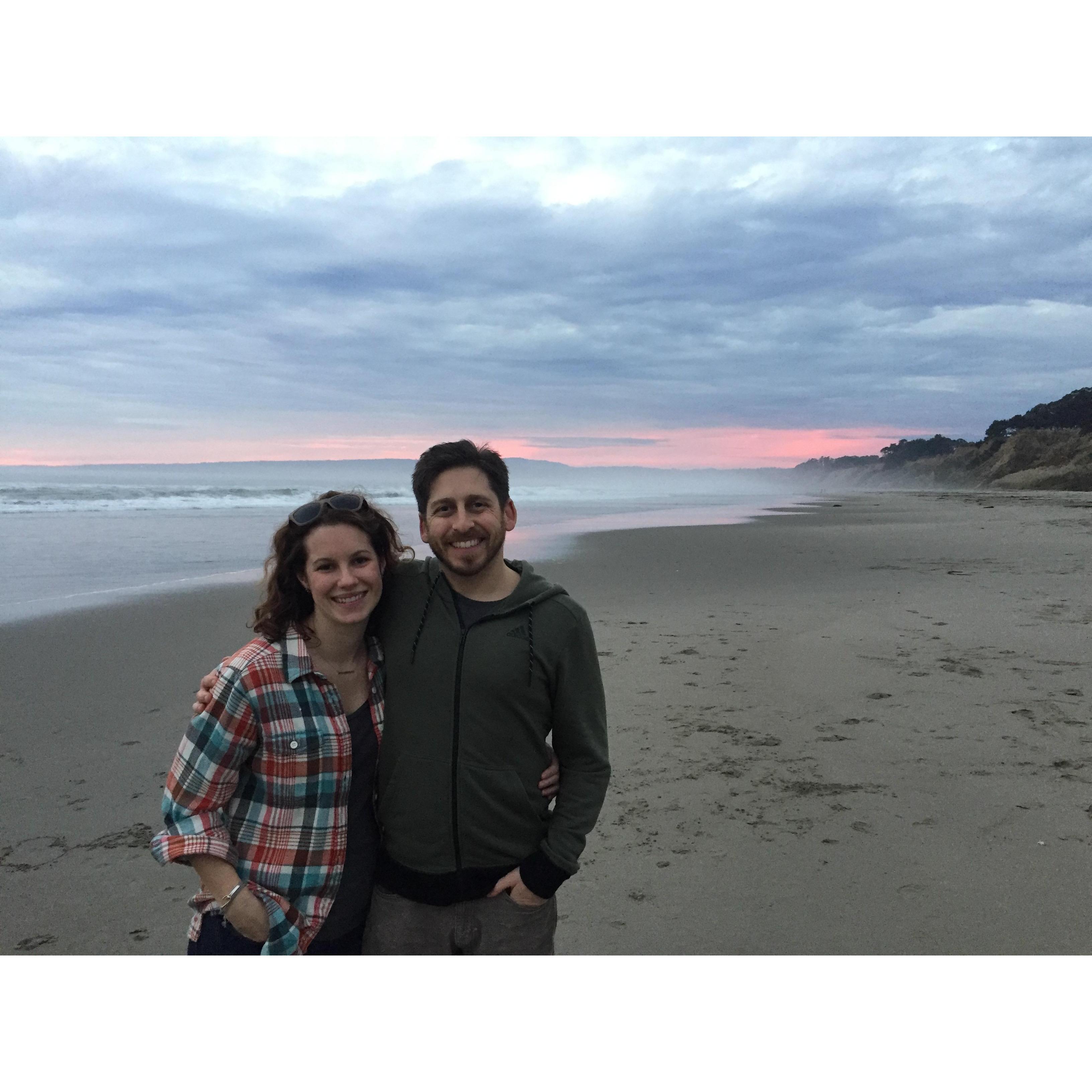 California beach walk at sunset