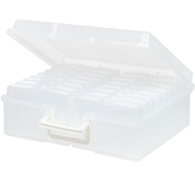 IRIS USA 4" x 6" Photo Storage Box with Handle and 16 cases, Craft Organizers and Storage Cases for Pictures, Clear