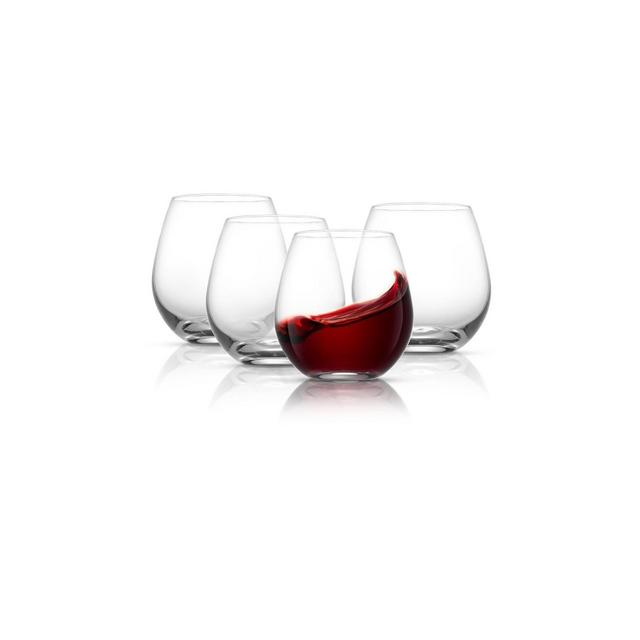 JoyJolt Spirits Stemless Wine Glasses for White or Red Wine - Set of 4 -15-Ounces