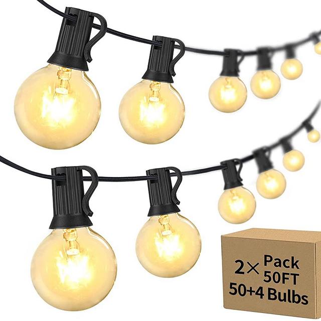 Outdoor String Lights 100FT 2 Pack G40 Globe Patio Lights with 54 Edison Glass Bulbs(4 Spare), Commercial Grade Weatherproof Incandescent Hanging String Lights for Outside Backyard Porch Party