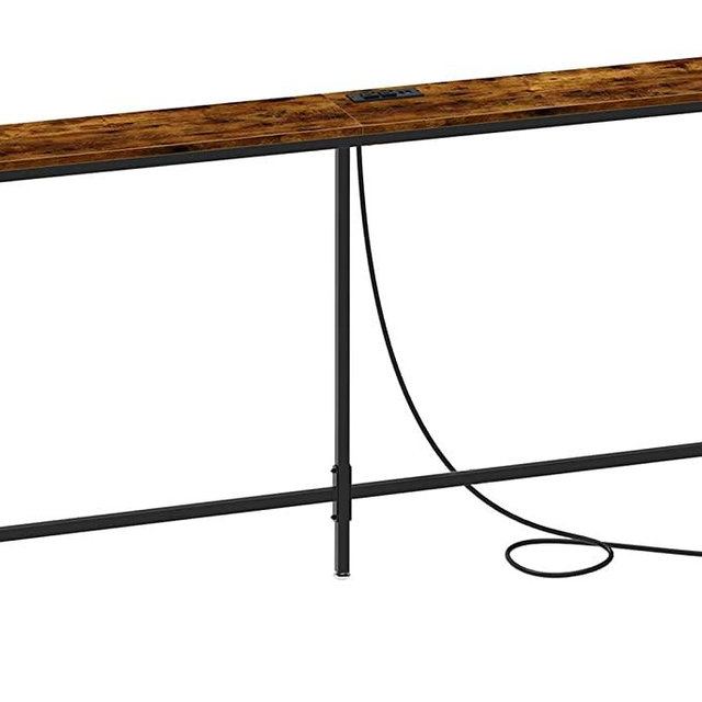 SUPERJARE Console Table with Charging Station, 63’’ Narrow Entryway Table with 2 Power Outlets and 2 USB Ports, Skinny Sofa Hallway Table, Behind Couch, for Plants, Living Room - Vintage Brown