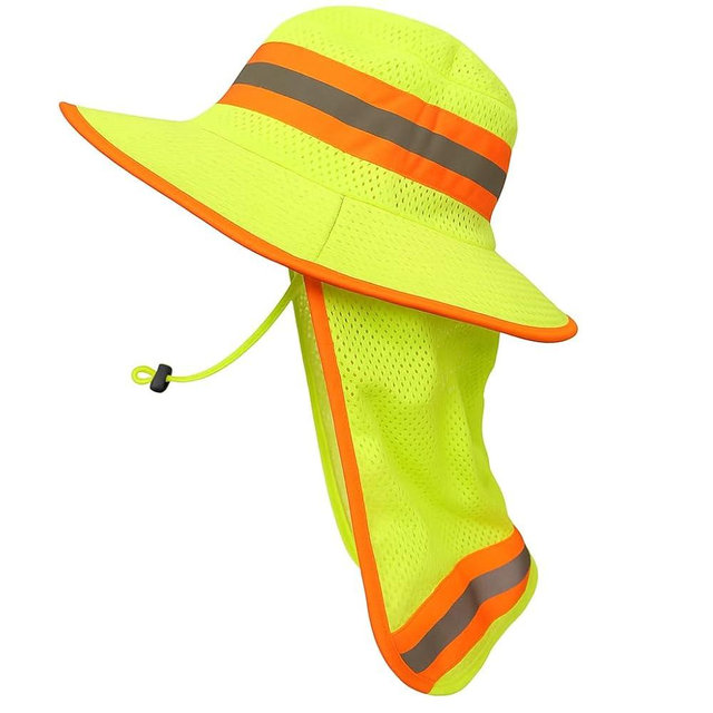 Men High Visibility Reflective Work Safety Sun Hat with Neck Flap Wide Brim Boonie UV Protection