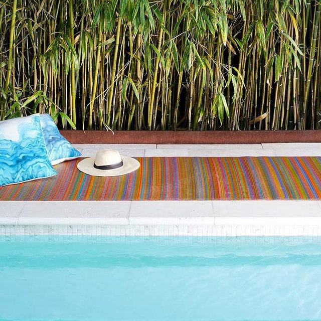 Fab Habitat Outdoor Rug - Waterproof, Fade Resistant, Crease-Free - Premium Recycled Plastic - Striped - Large Patio, Deck, Sunroom, Camping, RV - Cancun - Multicolor - 6 x 9 ft