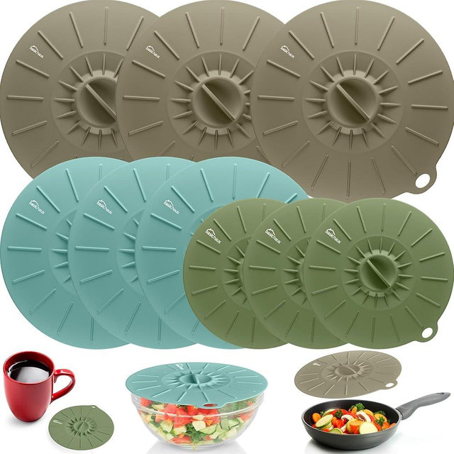 Silicone Lids for Food Storage - 9 Pack - 3 Sizes - Food Grade- Reusable Silicone Bowl Covers for Pots and Pans - Microwave Splatter Cover - Fits Cups, Plates, Stove, Oven, Fridge, Dishwasher Safe