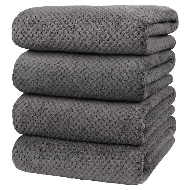 HOMEXCEL Bath Towel Set Pack of 4, Microfiber Ultra Soft Highly Absorbent Bath Towel, Lightweight and Quick Drying Towels for Body, Sport, Yoga, SPA, Fitness, Grey