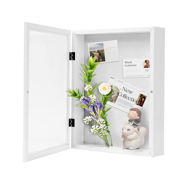 Muzilife 11x14 Shadow Box Picture Frame - 2.16" Deep Wood & Glass Display Case Ready to Hang Memory Box Baby Sports Memorabilia, Wedding, Tickets, and Photos (White)