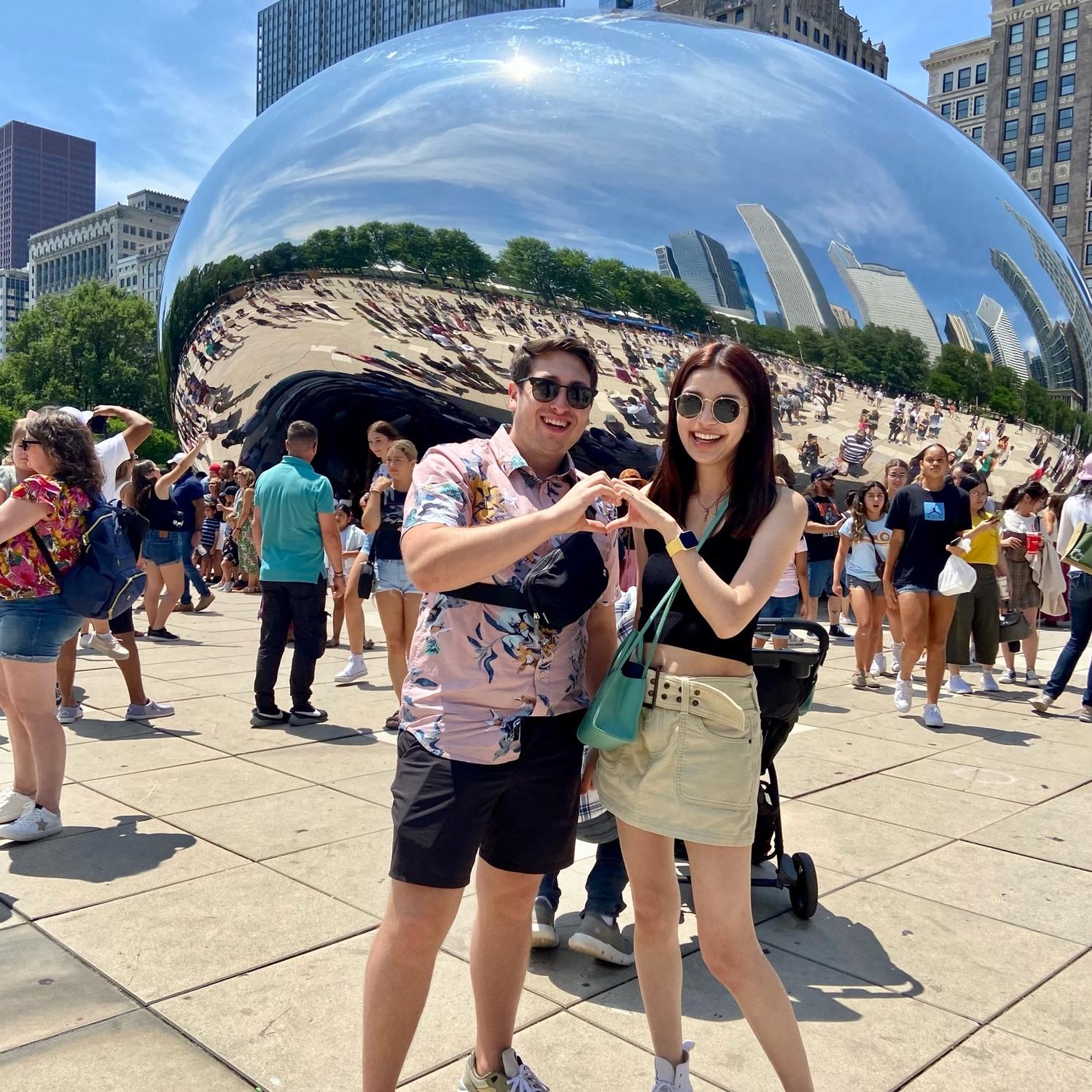 Giving a heart in front of the Bean!