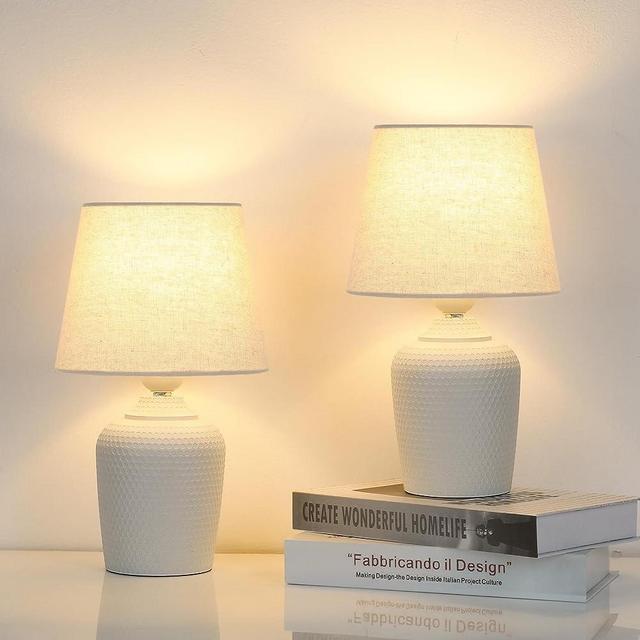 Sucolite Small Table Lamps Set of 2, Bedside Nightstand Lamps for Bedroom Kid’s Room, Cute Desk Lamps with Studded Texture Base for Reading Nursery Living Room Office, White & Beige