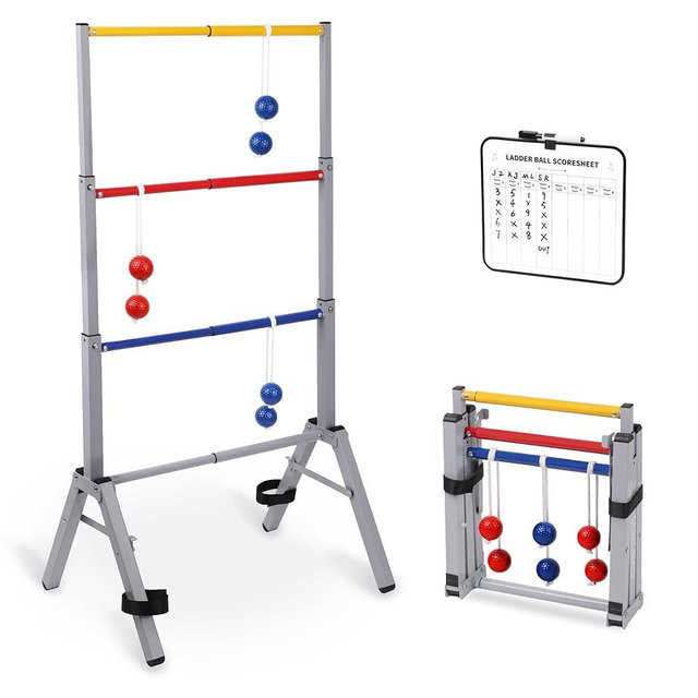 Metal Ladder Ball Set Assembly Free Portable Ladder Toss for Yard Outdoor Games - Includes Carrying Case, 6 Bolas and Scoreboard