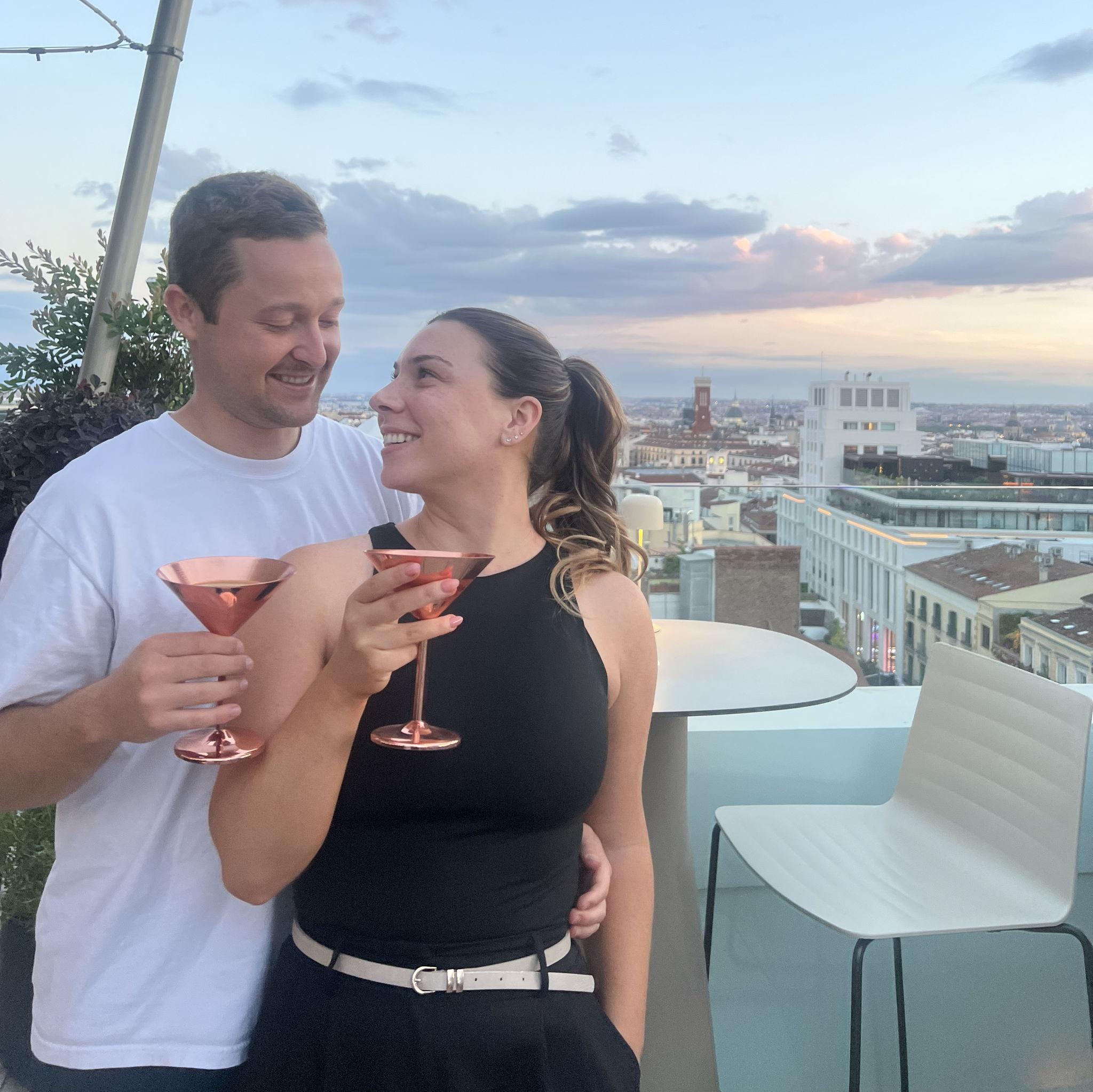Rooftop cocktails after a food tour in Madrid, Spain.