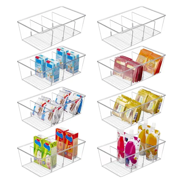 Vtopmart 8 Pack Food Storage Organizer Bins, 4 Compartment Holder Clear Plastic Bins for Pantry, Kitchen, Fridge Organization and Storage