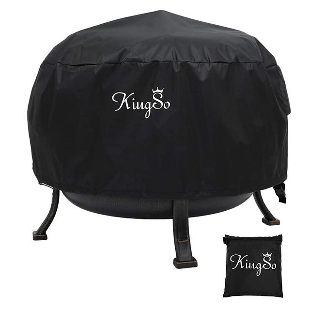 KINGSO Outdoor Fire Pit Cover Round 36" Waterproof 600D Heavy Duty Patio Fire Bowl Cover with Buckles, Drawstring Closure & 2 Air Vents Thick PVC Coating Firepit Cover All-Season Protection