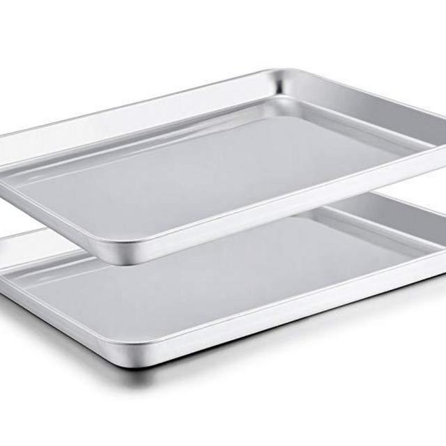 TeamFar Baking Sheet Set of 2, Stainless Steel Baking Pans Tray Cookie Sheet, Non Toxic & Healthy, Mirror Finish & Rust Free, Easy Clean & Dishwasher Safe