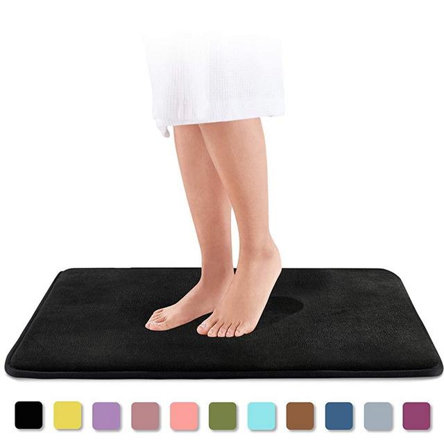 Genteele Memory Foam Bath Mat Non Slip Absorbent Super Cozy Velvet Bathroom Rug Carpet (22 inch X 36 inch, Black)
