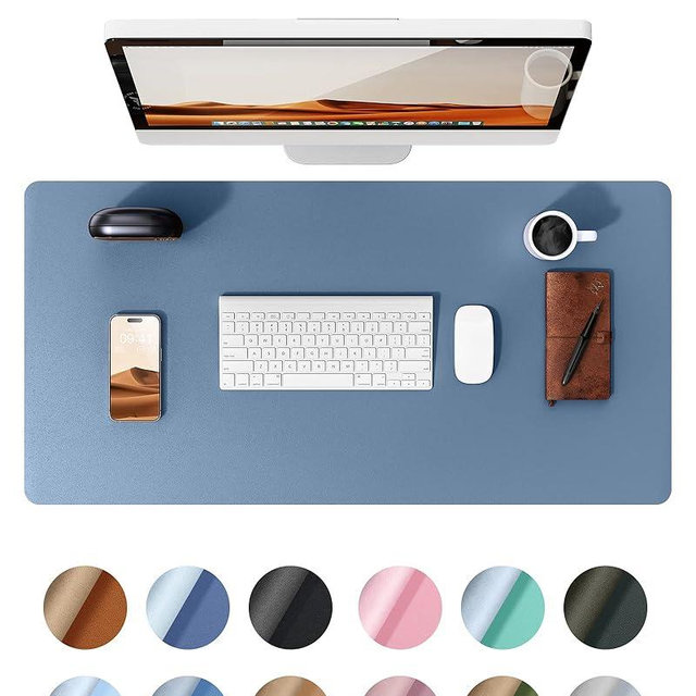 YSAGi Leather Desk Protector, Office Mat, Large Mouse Mat, Non-Slip PU Leather Blotter, Laptop Desk Pad, Waterproof Writing Pad for Office and Home (Blue, 35.4" x 17")