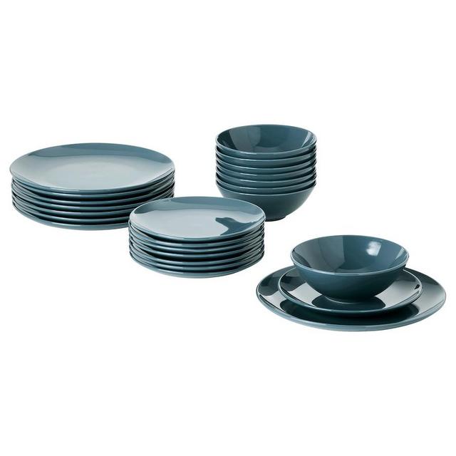 FÄRGKLAR 24-piece dinnerware set, glossy dark turquoise