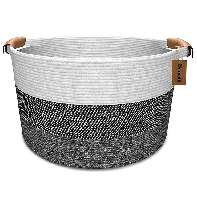 Domolli Large Cotton Rope Blanket Basket, 22" x 22" x 14" Laundry Basket with Lid, Wicker Storage Basket for Baby Toy Storage Blanket Storage, XXL Woven Storage Bins in Living Room Bathroom Bedroom