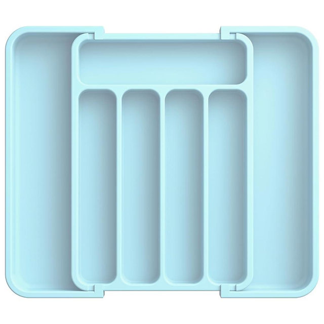 Aujen Silverware Organizer - Expandable Kitchen Drawer Organizer, Adjustable Utensil Organizer, Cutlery Tray for Forks, Knives, Multipurpose Kitchen Organizers and Storage Solution, Blue, Medium