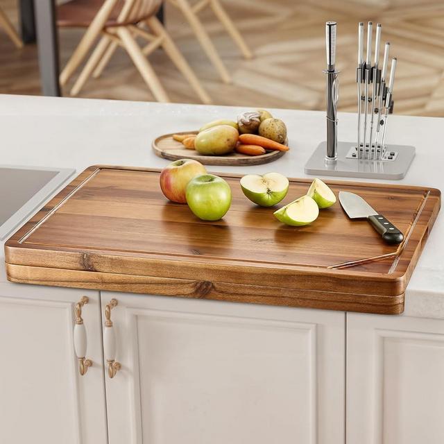 TIDITA 24" x 18" Acacia Wood Cutting Board with Counter Lip - Chopping Board for Meat, Vegetables, Bread - Wooden Cutting Boards for Kitchen Counter - Pastry Board & Kneading Board for Countertop