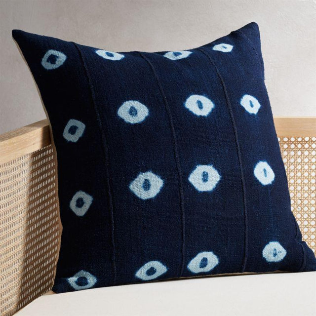 23" Indigo Dots Mudcloth Pillow with Down-Alternative Insert