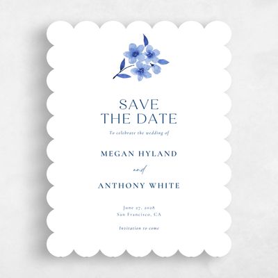 Blue Scalloped Wedding Save the Date - Shinya Portrait